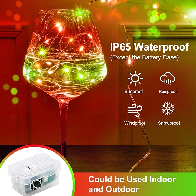 ZGWJ 24 Pack Christmas Fairy Lights Battery Operated, 7ft 20LED Mini Fairy String Lights Silver Wire 3 Modes Waterproof for Christmas Tree DIY, Parties, Bedroom Decorations Red&Green