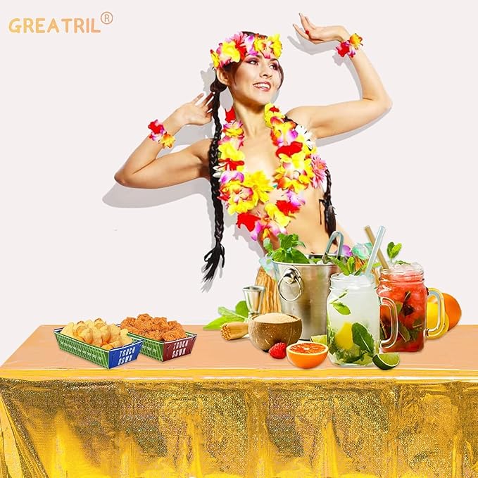 GREATRIL Gold Party Table Covers Disposable Tablecloth for Birthdays Party/2026 NYE/Graduations/Ceremony Decorations Rectangle Tablecover 54'' x 108'' - 2 Packs