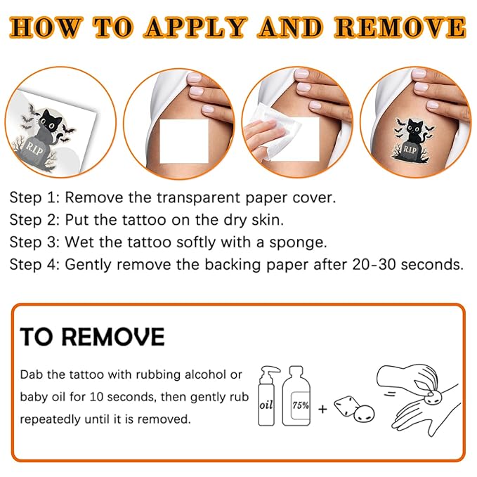 Halloween Glow Temporary Tattoos for Kids Adults, Glow In the Dark Tattoos, Pumpkin, Skull, Bat, Ghost, Witch, Crow, Cat, Horror House Half Arm Halloween Fake Tattoos Decorations