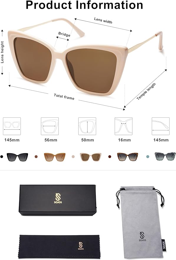 SOJOS Trendy Polarized Sunglasses For Women Retro Womens Oversized Square Cat Eye Sun Glasses UV Protection SJ2206