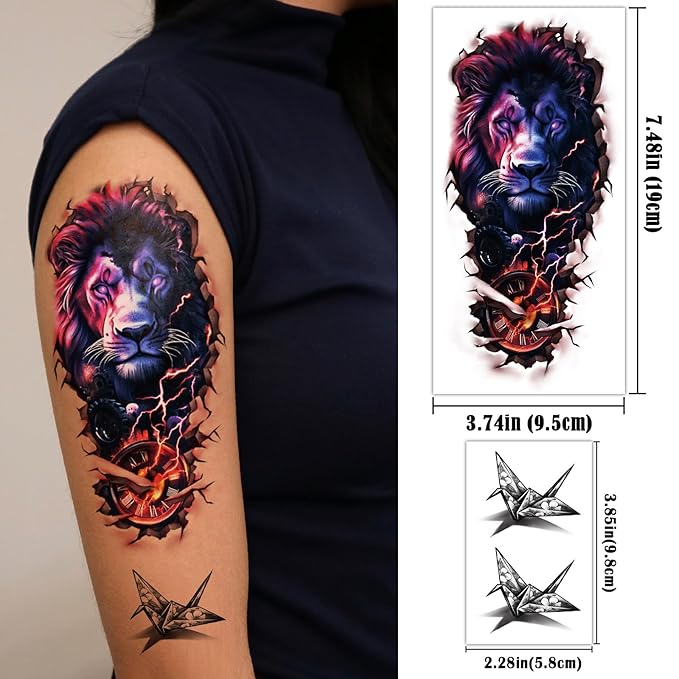 77 Sheets Temporary Tattoo for Women Men, 17 Sheets Half Arm Large 3D Eyes Lion Tiger Spider Fake Tattoos, 60 Sheets Flower Snake Skull Tiny for Adult Kids Cosplay Body Tattoos Stickers Realistic