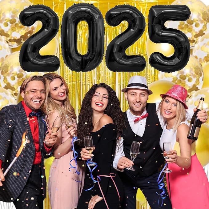 2025 Balloons, 40 Inch 2025 Number Balloons, 2025 Black Balloons, Large Foil Happy New Year Balloons for New Year Eve Party Supplies 2025, New Years Decorations 2025, Christmas, Graduations, Halloween