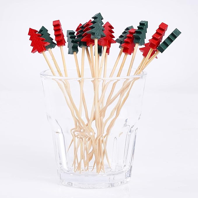 PuTwo 100 Counts 4.7 Inch Toothpicks for Appetizer, for Cocktail Party, Drink Picks with Trees, Decorative Skewers Party Picks