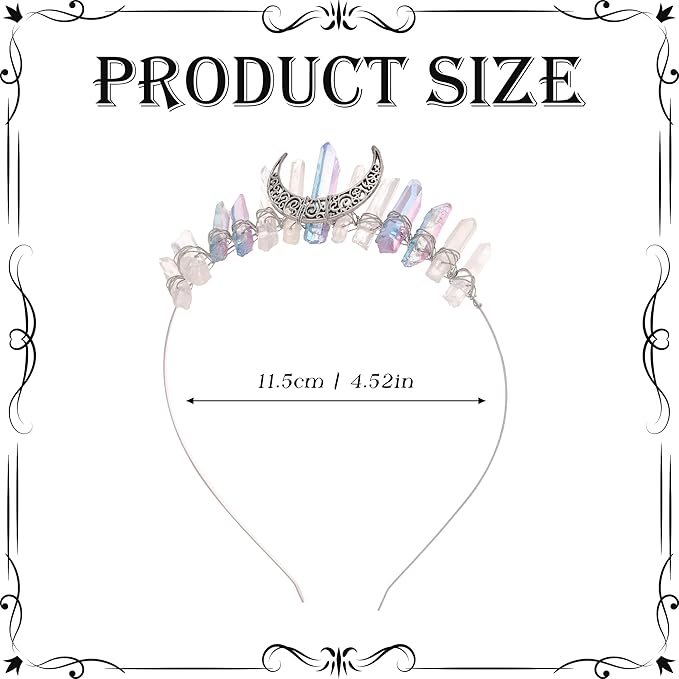 White Purple Crystal Witch Crown - Fantasy Quartz Moon Princess Headband, Gothic Fairy Queen Tiaras for Wedding Prom Quinceañera Pageant Halloween Renaissance Headwear for Women
