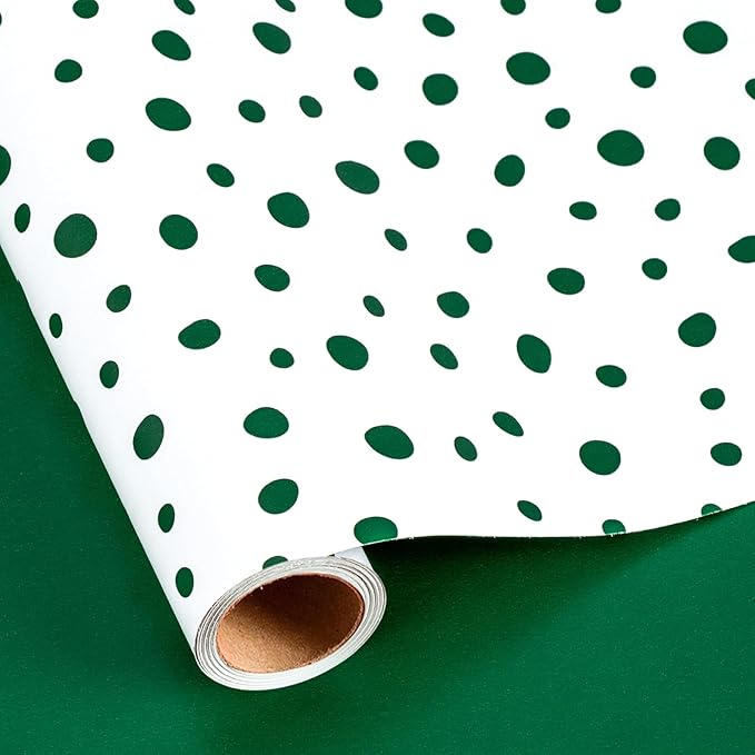 Burymento Green Lrregular Wave Point Wrapping Paper, Reversible Gold Gift Wrap for Birthday, Valentines, Mothers day, Graduation, Wedding, Fathers day, Baby Shower, Christmas (17in x 16.4ft)