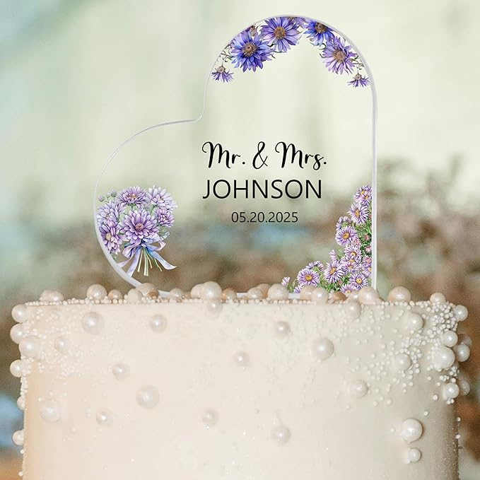 Custom Wedding Heart Acrylic Plaque,Mr & Mrs Cake Topper,Personalized Wedding Keepsake/Gift/Sign (Style 4)