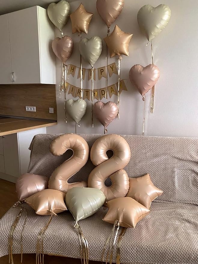 Big 40 Inch Light Brown 2 Number Balloon Birthday Decoration, 2026 Light Brown Number 2 Helium Balloons 12 20 22 23 24 26 28 32 42 Celebration, Boy Girl Baby Anniversary Party Graduations Supplies