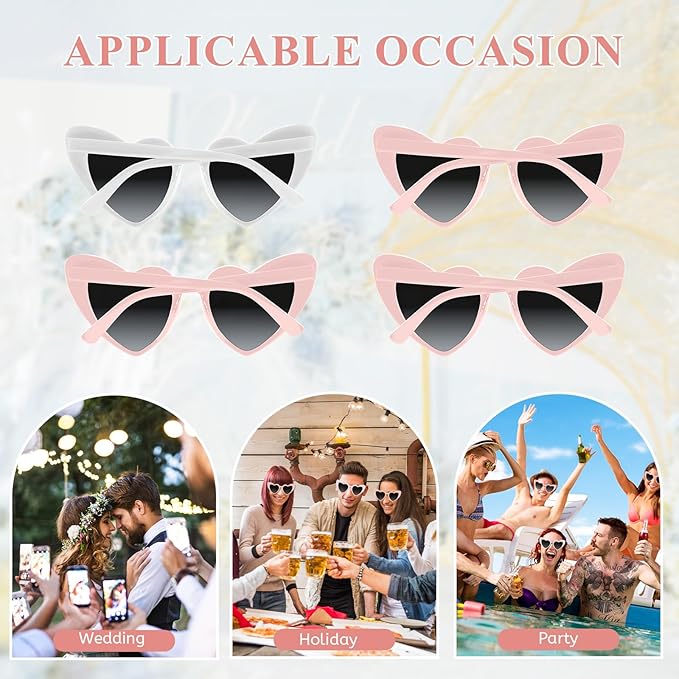 4/6/8/10/12 Pack Bachelorette Sunglasses Heart Sunglasses Vintage Heart Shaped Glasses for Women Bridal Party Wedding