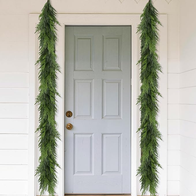 6FT Christmas Norfolk Pine Garland, Realistic Artificial Pine Garland, Real Touch Faux Greenery Christmas Garlands for Table Mantle, Winter Holiday Christmas Decorations Indoor Outdoor(1Pcs)