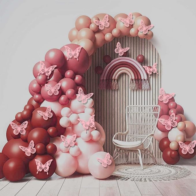 Pink Butterfly Decorations, 48Pcs 2 Styles 3 Sizes Butterflies for Cake Cupcake Toppers, 3D Paper Sticker for Bouquets Birthday Baby Shower Kids Girl Room Wall Nursery Grad Graduation Caps Decor