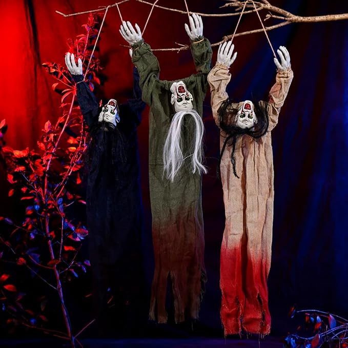3 Pack Halloween Decorations Outdoor,Hanging Ghost Spooky Skeletons Decor Supplies, Creepy Haunted House Flying Halloween Decoration with Yard Tree Porch Garden Party Décor Indoor