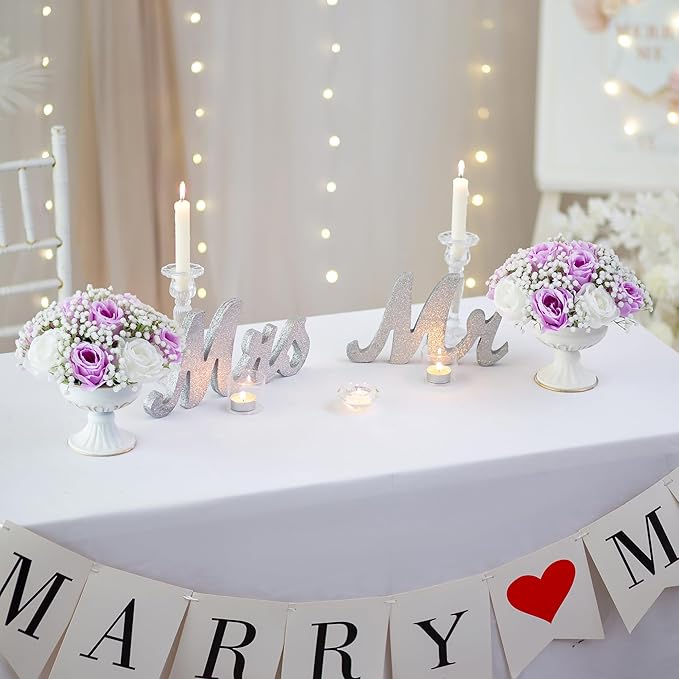 BLOSMON Fake Flowers Ball Wedding Centerpieces 10 Pcs Lilac Rose Babys Breath Artificial Flowers Center Pieces Decoration for Table Silk Kissing Floral Bouquet Arrangements for Home Party DIY Decor