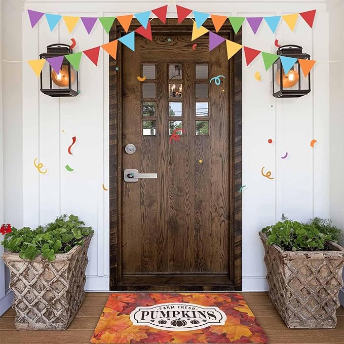 InterestPrint Thanksgiving Doormat Fall Door Mat, Fall Maple Leafs Welcome Door Mats Outdoor Indoor Autumn Leaves Doormat, Harvest Pumpkin Door Rug for Thanksgiving Farmhouse Decor, 24"x16"inch