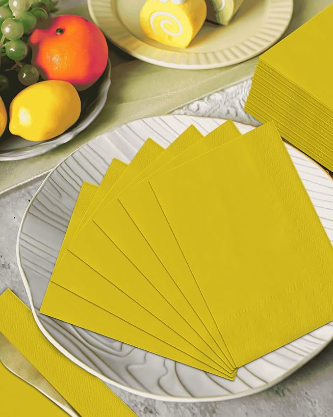 qiqee Yellow Paper Napkins 13 * 16inch Guest Paper Disposable Towels Napkin Paper Hand Towels for Wedding, Dinner, Birthday Party, Dessert Cocktail & Kitchen Napkins( 120 Count)
