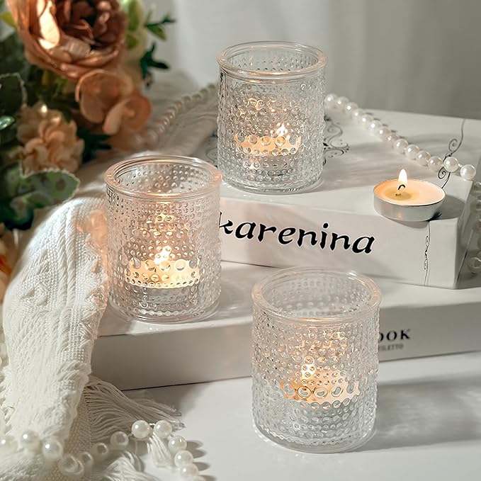 36pcs Votive Candle Holders, Clear Vintage Glass Candle Holder for Floating Candle, Tealight Candle Holder for Table Centerpieces Home Birthday Christmas Wedding Party Table Decoration (Clear)