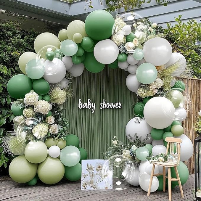 Green White Balloons Double Stuffed Dusty Green Bobo Pearl Balloon Arch Kit Latex Light Olive White Balloon Garland for Bridal Shower Birthday Baby Shower Wedding Anniversary Baptism Decor