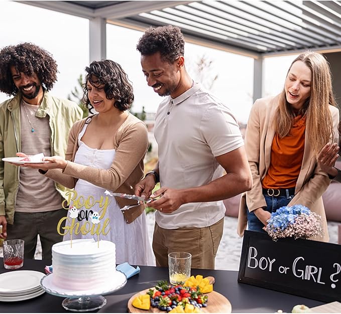 Halloween Boy or Girl Cake Topper - Gender Reveal for Baby Shower - Black-Gold