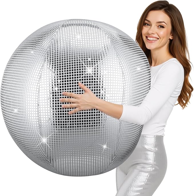 HyDren 1 Set Inflatable Disco Ball with Cover Foldable Hanging Mirror Disco Ornaments for Christmas Wedding Birthday Baby Shower Bachelorette Party Indoor Outdoor (2.5 Feet)