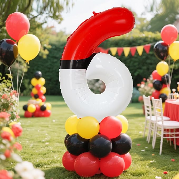 YIIHMEI 40 Inch Number 6 Balloons Birthday Party Decorations, Red and White Theme Large Balloon Decor Supplies for Kid's
