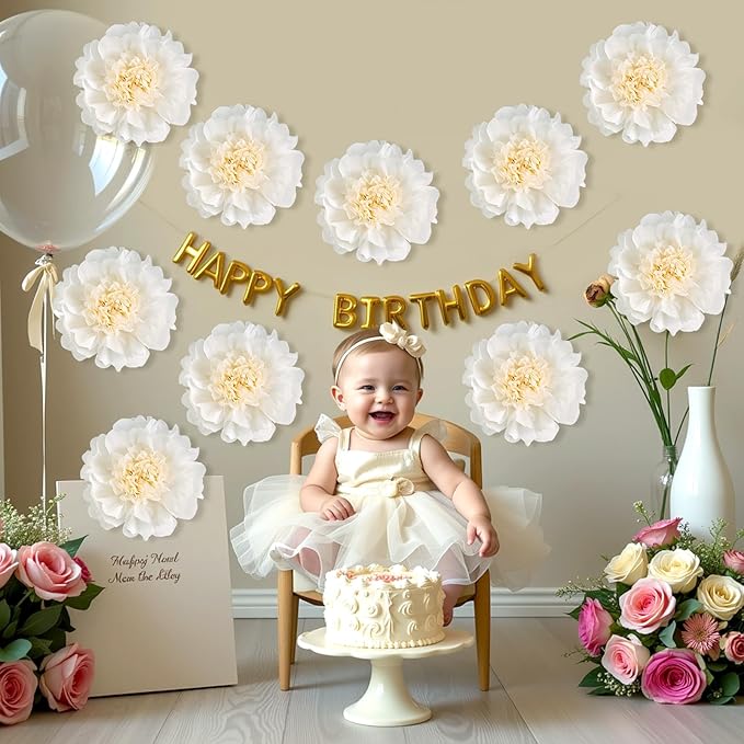 PATTEPOINT 12PCS White Paper Flowers Decorations for Wall Giant Tissue Paper Flowers 12'' White Giant Crepe Artificial Flowers Large Flowers for Wedding Birthday Baby Shower Party Home Decor Supplies