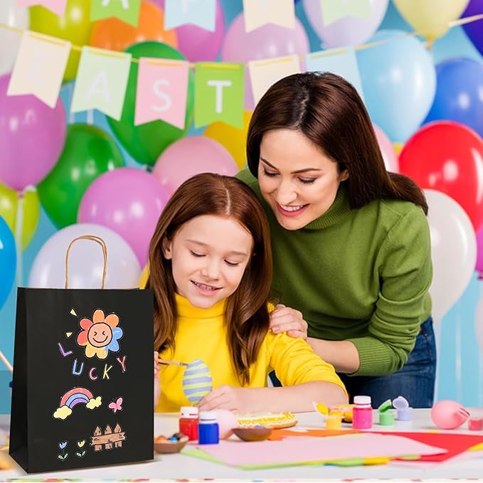 XPCARE Black Paper Bags, 200 Packs 10x5x13 Inch Gift Bags with Handles Bulk Paper Bags with Handles Retail Kraft Paper Bag Black Gift Bag for Wedding Party Shopping