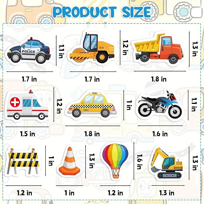 300Pcs Transportation Foam Stickers, Self-Adhesive Truck Cartransportation Stickers Car Foam Decals Sticker Decorations for Home Office School Classroom DIY Art Craft Party Supplies