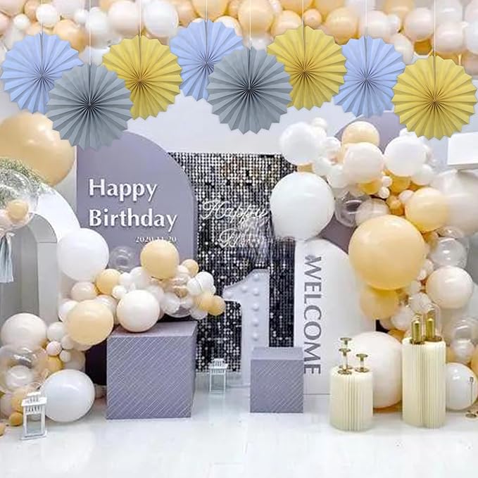 White Party Decorations,Wedding Decorations for Party Events Accessories,White Birthday Decor,Anniversary Decorations,Birthday Decorations for Men 12in Hanging Paper Fans 30 Color DIY Set(White)