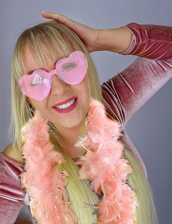 Feather Boa with Heart Rimless Sunglasses,4 ft Feather Boa for Bachelor Party Halloween Christmas Costume Accessory