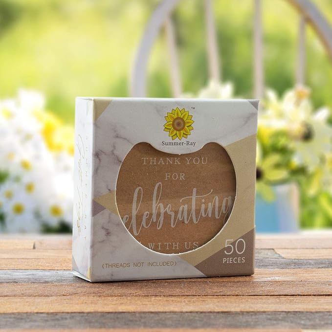 Summer-Ray 50pcs Elegant Square Thank You for Celebrating with Us Favor Tags Wedding Gift Tags (Kraft)