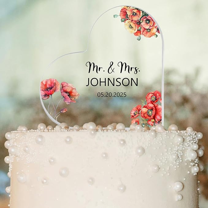Custom Wedding Heart Acrylic Plaque,Mr & Mrs Cake Topper,Personalized Wedding Keepsake/Gift/Sign (Style 15)