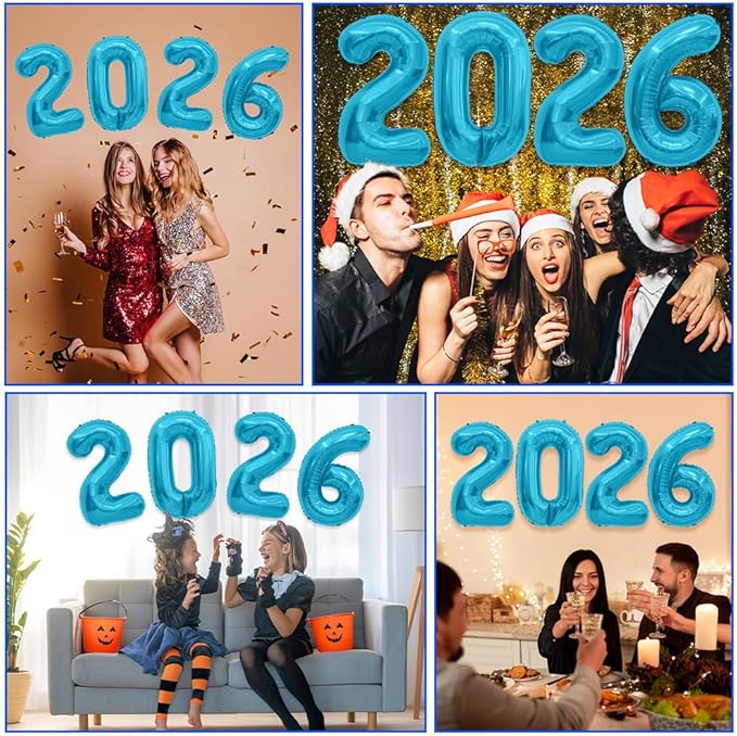 2026 Balloons, 40 Inch 2026 Number Balloons Blue 2026 Balloon Large Foil New Year Balloon Numbers 2026 Mylar Baloons for Birthday Christmas Graduation New Years Eve Party Supplies Decorations
