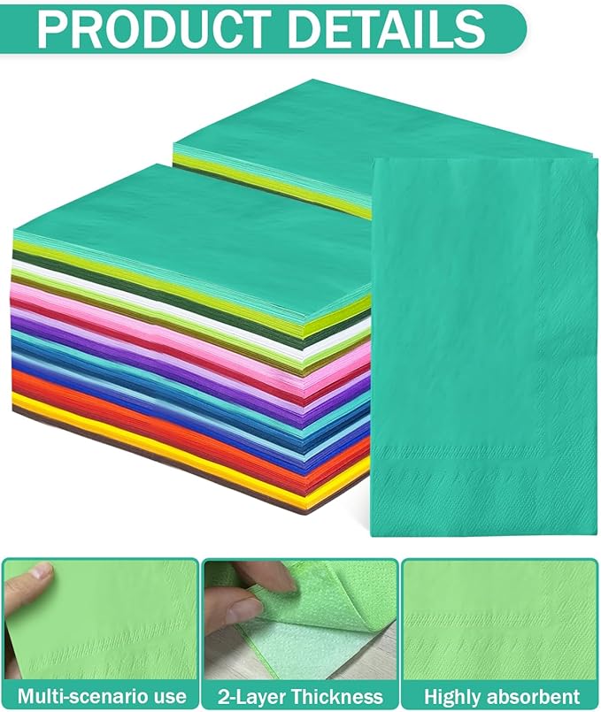 qiqee 24 Colors Paper Napkins Guest Paper Disposable Towels Napkin Paper Hand Towels for Wedding, Dinner, Birthday Party, Dessert Cocktail & Kitchen Napkins(120 Count, 13 * 16inch)