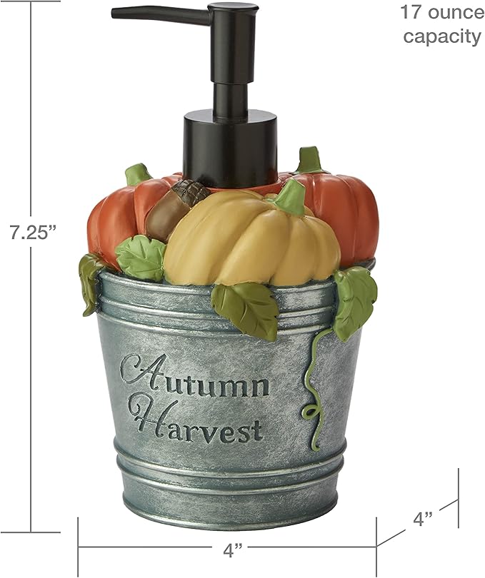 SKL Home Fall/Harvest/Autumn Bucket Soap Dispenser for Bath/Kitchen & Gift, Multi