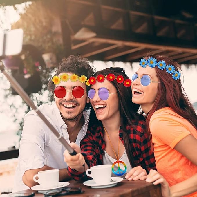 Flower Crowns For Women,16 Pieces Multicolor Daisy Flower Headband Hippie Headbands For Women Girls With Adjustable Elastic Ribbon Floral Garland Headbands For Festival Wedding Party