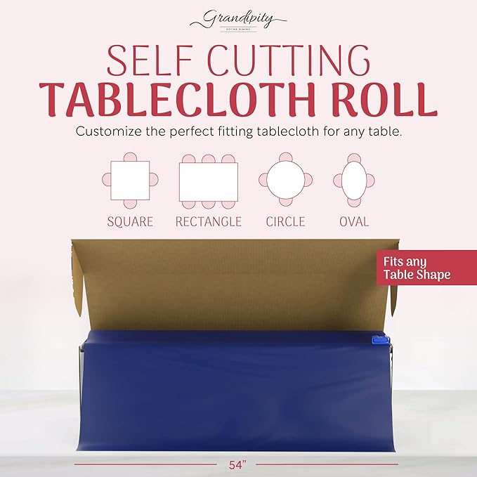 Grandipity Plastic Tablecloth Roll - 54in x 300 Ft. Navy Blue Plastic Table Cloths for Parties Disposable with Cutter Box - Cut to Size Disposable Tablecloth Table Cover for Rectangle & Round