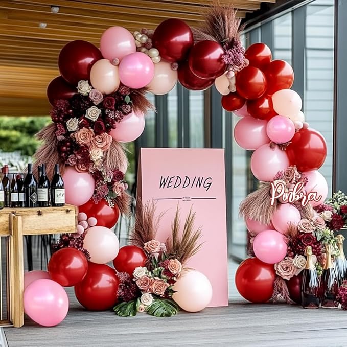 Red Pink Balloon Garland Double Stuffed Pink Rose Red Blush Nude Balloon Arch Pearl Burgundy Gold Latex for Birthday Bridal Shower Wedding Engagement Party Decorations