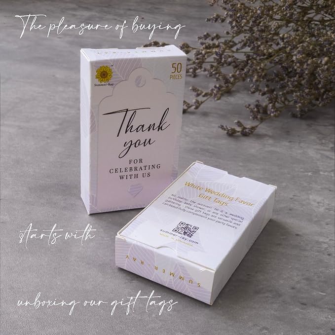 Summer-Ray 50pcs Thank You for Celebrating with Us White Wedding Favors Gift Tags
