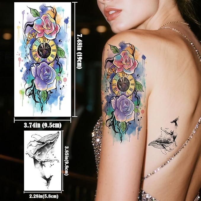 77 Sheets Lion Flower Owl Temporary Tattoo for Women Men, 17 Sheets Half Arm Nature Animal Large Fake Tattoos, 60 Sheets Butterfly Clock Tiny for Adult Kids Christmas Body Tattoos Stickers Realistic