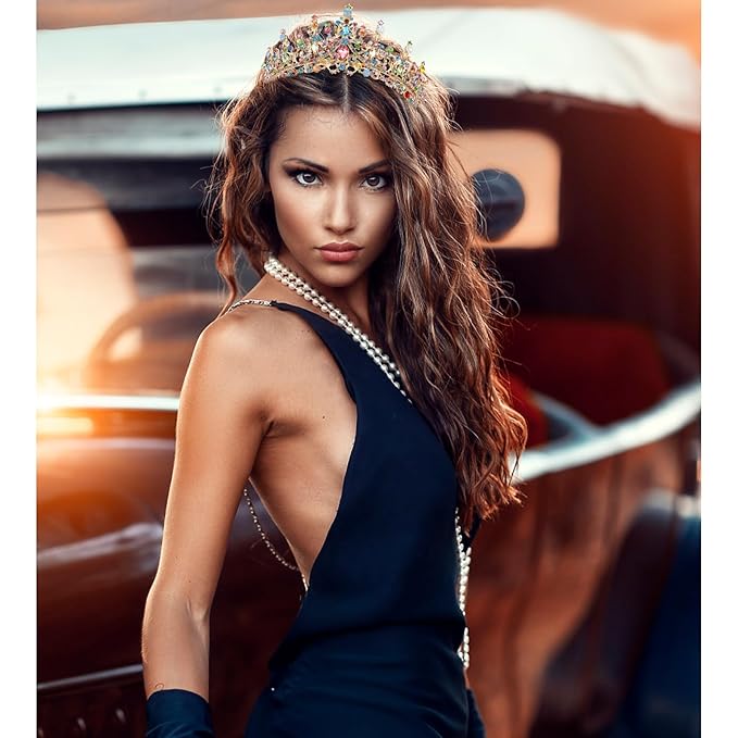 Velscrun Colourful Crystal Birthday Queen Tiara Crown for Women Girls Birthday Queen Headband Sash Elegant Princess Crown with Combs Hair Accessories Happy Birth Party Decorations Mom Birth Gift