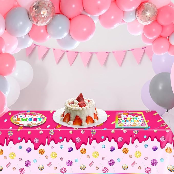 41 Pcs Candyland Party Decorations Candy Themed Party Tableware Set Include Candy Disposable Paper Plates Napkins Tablecloths,for Baby Shower Boys Girls Birthday Party Decorations Supplies,Serves 20