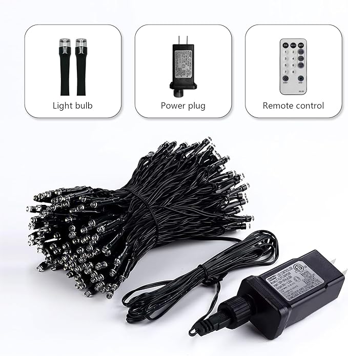 MEHOFOND 105ft 300 LED String Lights - Green LED, 8 Modes, Waterproof, Plug-in, Indoor/Outdoor, Christmas & Halloween Decorations