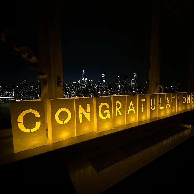 "Congratulations Decorations Light up Letters with Tea Lights Candles and Rose Petals Included - Luminary Paper Bags to be Used as Congratulations Banner and Congrats Banner for Your Loved One