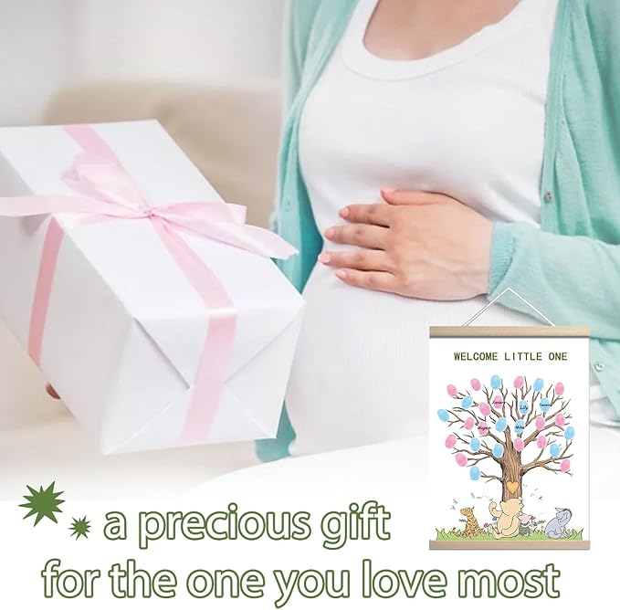 QZCYU Winnie Baby Shower Decorations, Gender Reveal Party Decorations, Gender Reveal Fingerprint Tree,Boy or Girl Gender Reveal Supplies Fingerprint Tree Canvas