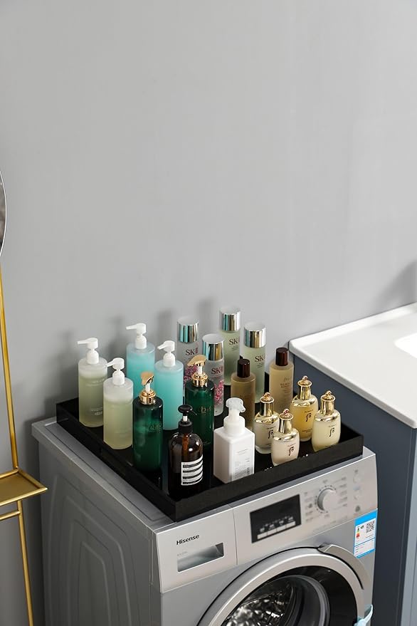 Glossy Black Sturdy Acrylic Serving Tray with Handles-24x24Inch-Serving Coffee,Appetizer,Breakfast,Butler-Kitchen Countertop Tray-Makeup Drawer Organizer-Vanity Table,Ottoman Tray-Decorative