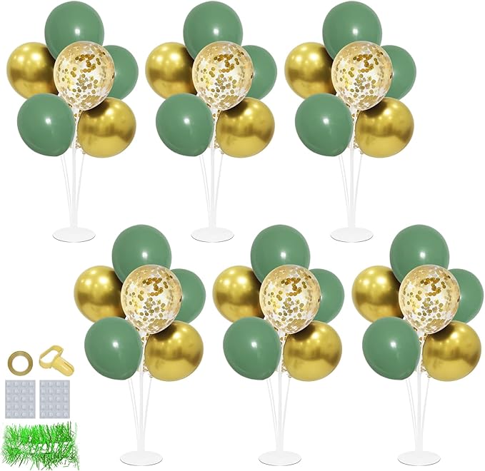 6 Set Balloon Stand with Green and Gold Balloons Centerpiece Table Decorations Birthday Woodland Baby Shower Bridal Shower St.Patrick's Day Easter Christmas New Years Decorations 2025