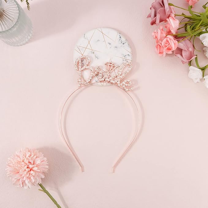 Bride to Be Headband - Bachelorette Party Decorations, Wedding Bridal Shower Favors, Bling Tiara Hair Accessories for Women and Girls, Rose Gold