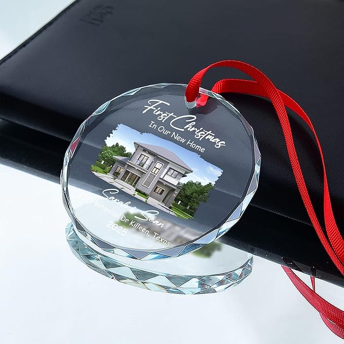 Personalized Crystal Christmas Ornaments with Photo, Custom Christmas Photo Tree Glass Ornaments, Elegant Crystal Keepsake for Family, Couples, Weddings & Christmas 2025 Gifts (#PGO03)