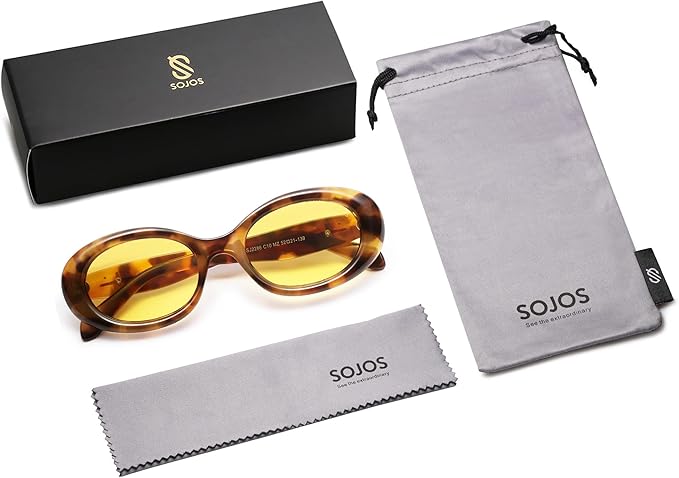 SOJOS Small Retro Oval Polarized Sunglasses for Women Men 90s Vintage UV400 Protection Tiny Sun Glasses SJ2286