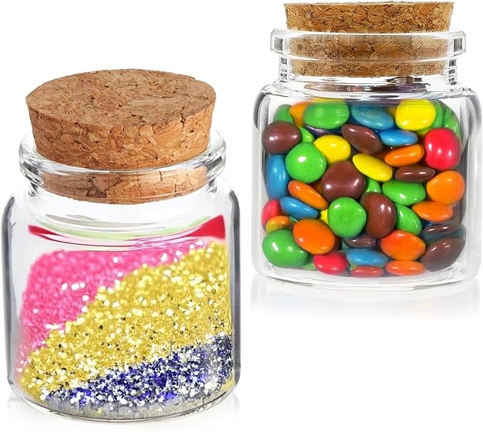 OurWarm 12 Pack Mini Jars with Lids, 1.7OZ Small Glass Bottles with Cork Tag Label and Twine, Versatile Small Glass Jars for Candy Potion Spice DIY Crafts Gift Birthday Wedding Party Decorations