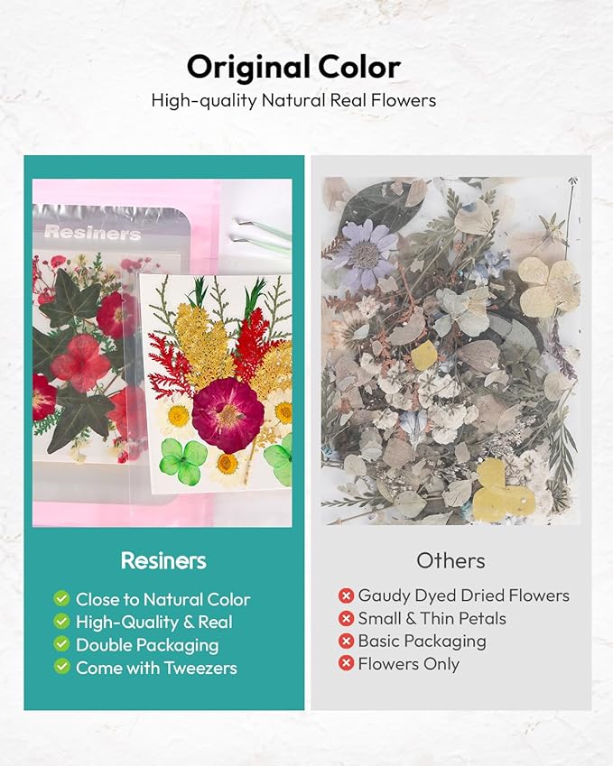 Dried Flowers, Resiners 6 Pack Pressed Flowers for Christmas Craft 100% Real Natural Dried Flowers Kits for Christmas DIY Making Crafts Resin Soap Candle Making Jewelry Scrapbook Supplies Card